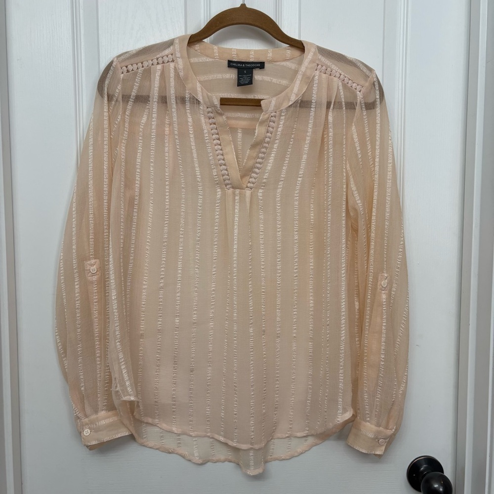 Sheer Blush Stripe Blouse | Chelsea & Theodore S - Picture 9 of 9